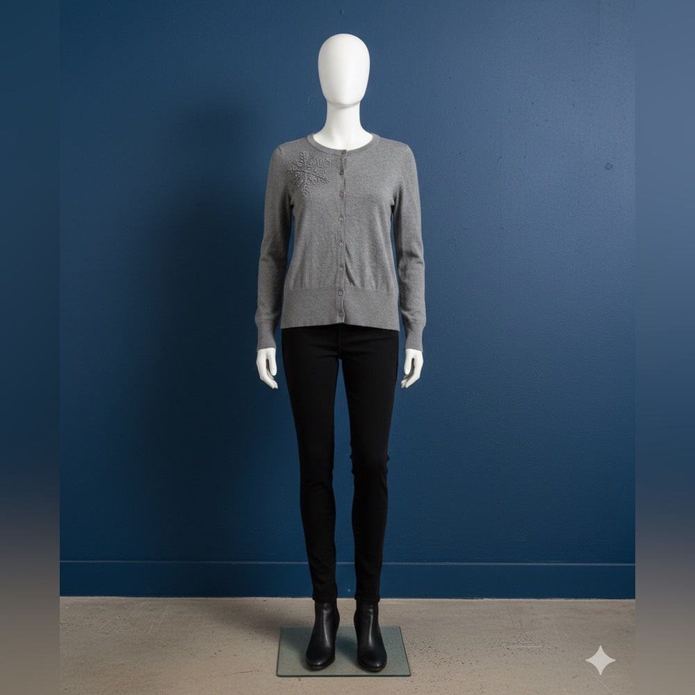 Jones New York Gray Cardigan with Embroidery